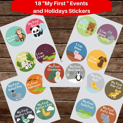NOVARENA 48 Pack 4" Baby Month Stickers and Milestone Stickers by Novarena - Track Your Baby's First Year Month-by-Month and Holidays Until 5 Years Old! Boys and Girls (48 Pack Stickers)