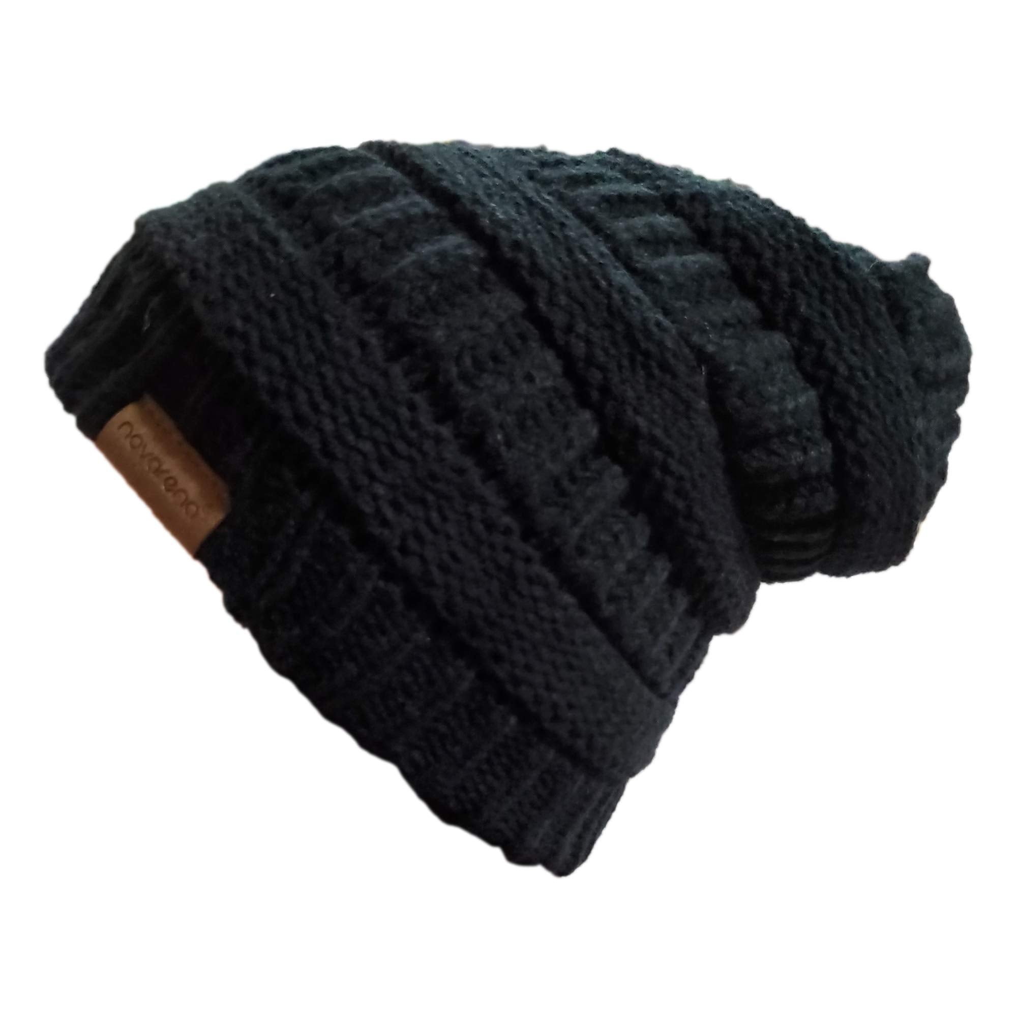 Novarena Thick Cable Knit Faux Fuzzy Fur Pom Fleece Lined Skull Cap Cuff Beanie