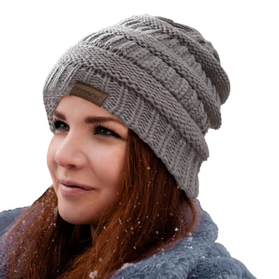 Novalena Women's Thick Cable Knit Faux Fur Pom Fleece Lined Skull Cap Cuff Warm Crochet Winter Wool Knit Ski Slouchy Khaki Beanie