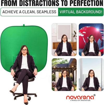 NOVARENA Green Screen Behind Chair Attachment Backdrop Kit – Portable Chroma Key for Streaming, Gaming, Video Calls, Virtual Background, Home Office, Photography – 5ft by 5ft, Reversible, Foldable